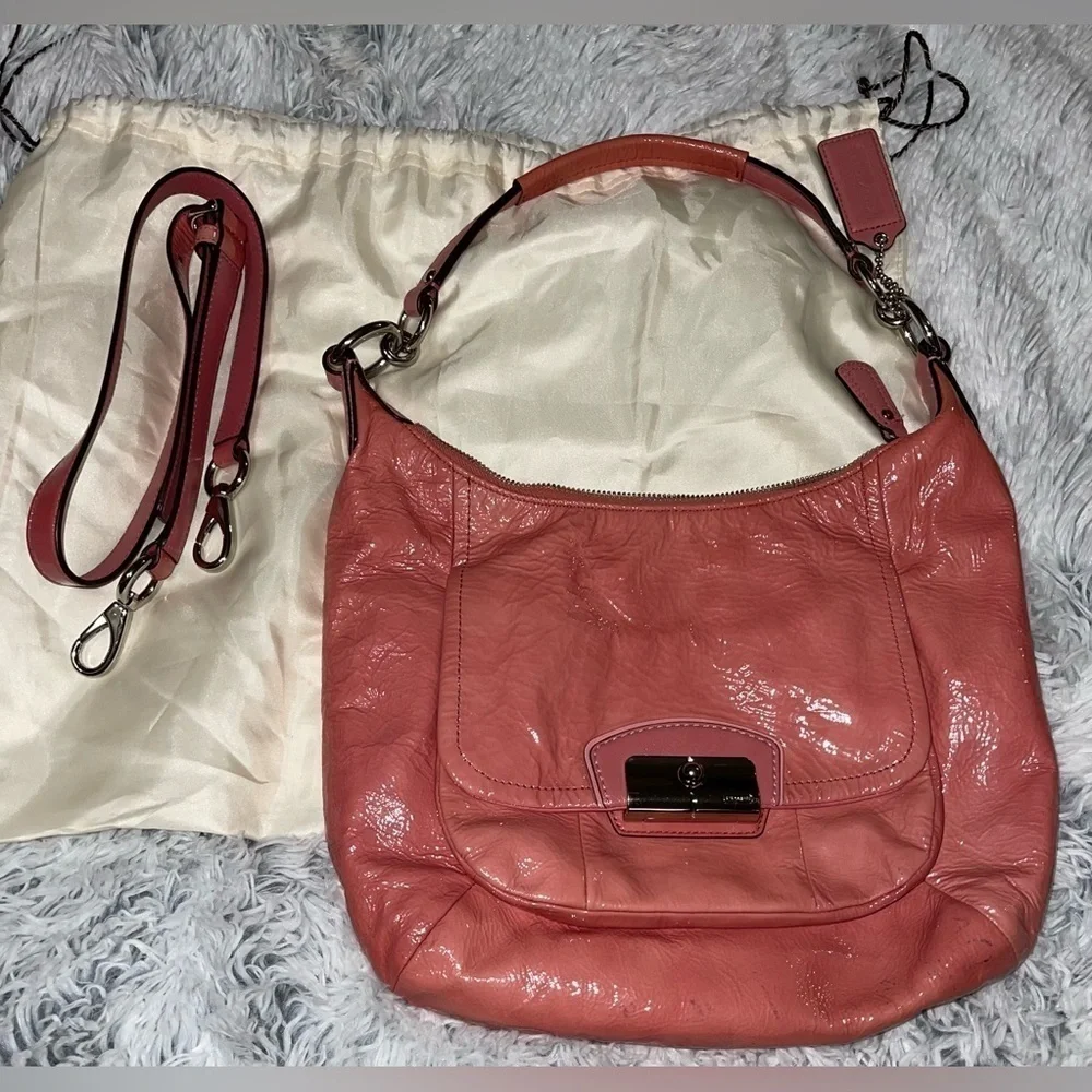 Authentic COACH Kristin Patent Leather Hobo HandBag 19299 Rose Pink w Dust Bag